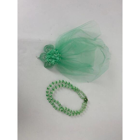 Vintage 40s 50s Wedding Veil & Headpiece & Beads West Germany Seafoam Green main image 6